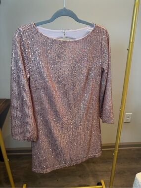LOFT Sequin Dress in Rose Metallic